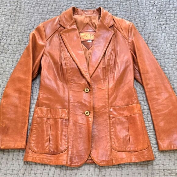 Small Vintage Sea Dream Cognac Leather Jacket - Picture 1 of 15